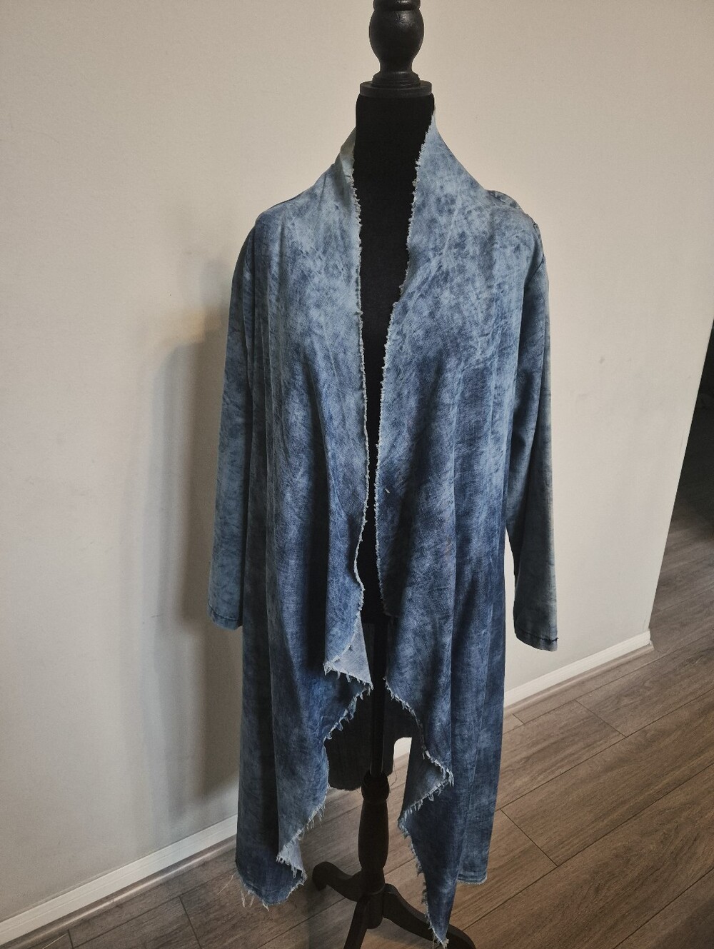 THRILL Women's Blue Tie-Dye Open Front Duster Cardigan Size 1X